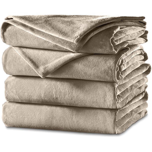 Sunbeam Heated Electric Blanket Velvet Plush Twin Size Mushroom