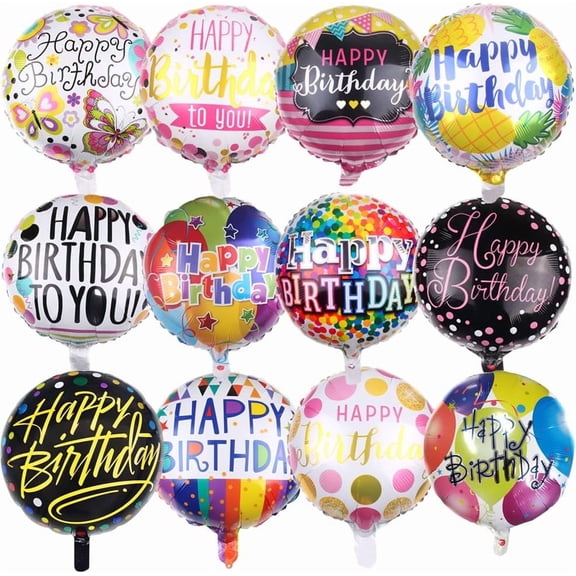 50 Pieces Happy Birthday Party Aluminum Foil Balloons 18" Foil Mylar Helium Balloon Round Inflatable Balloons for Birthday Parties Baby Shower Decorations Supplies