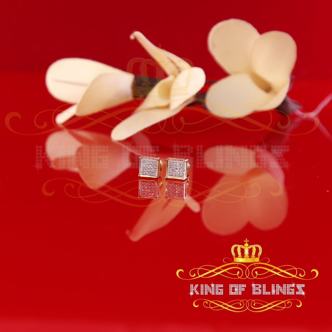 King of Bling's 0.10ct Diamond Stud Earrings For Women Yellow 925 Sterling Silver Stud For Men