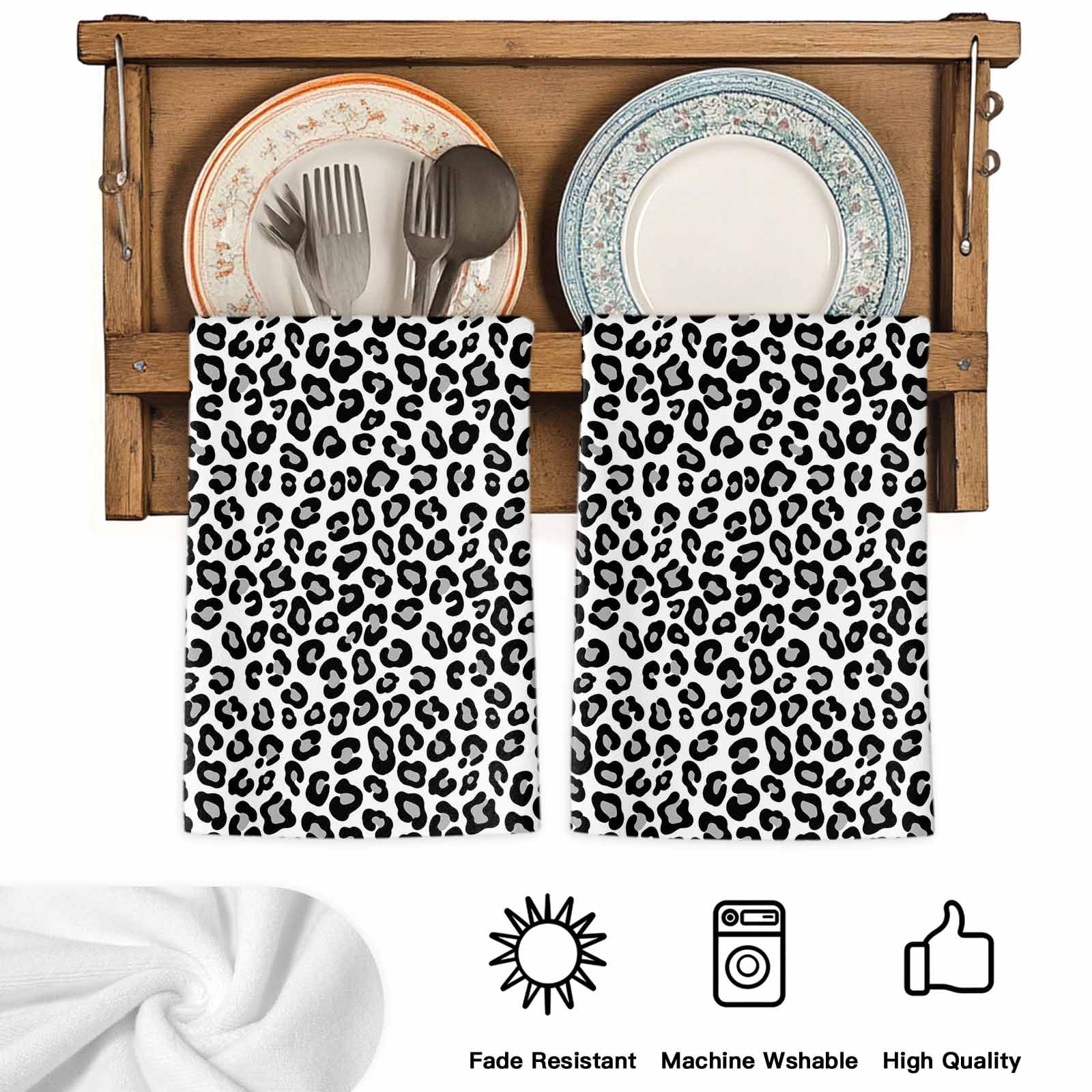 Black Abstract Art Kitchen Towels Set of 2, Elegant Modern Art Luxury Absorbent Dish Towels for Kitchen, Microfiber Hand Towel, Quick Drying Tea Towel for Cleaning Decorative Dishcloths