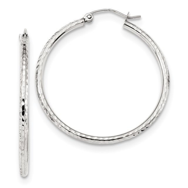 Boucles d'Oreilles Créoles Rondes en Or Blanc 10k 2mm
