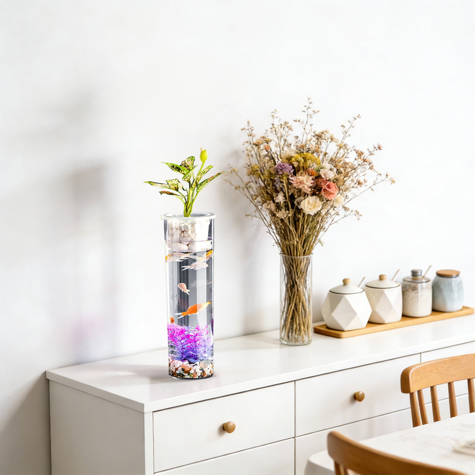 Goldfish Bowl Fish Tank for Goldfish Plastic Aquarium Home Decor Clear Fish Tank for Desktop Suitable for Tabletops Living Room Bedroom Ornaments