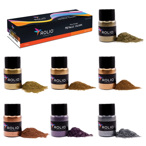 Rolio - Metallic Pigment Powder - 7 Jars/ 20ml, Metallic Mica Powder for Epoxy Resin, Paint, Nail Art, Slime, Tumblers, Polymer Clay and Other Crafts