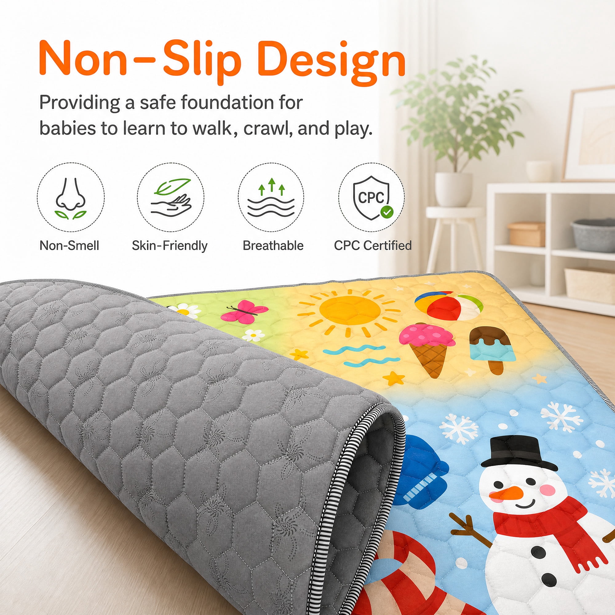BEAUTYPEAK Baby Play Mat, 50"x50" Mat Perfect for Use Baby Playpen,Non-Slip Foldable Mat for Toddlers and Babies