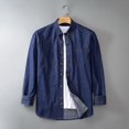 thumbnail image 3 of JTieacloth Mens Stretch Shirts Mens Denim Long Sleeved Shirt Casual And Comfortable Solid Color Trend Work Clothes Youth Shirt Jacket Blue, 3 of 5