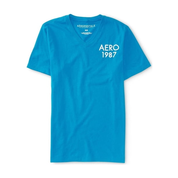 Camiseta básica Aeropostale con cuello en V para hombre 1987 azul extragrande