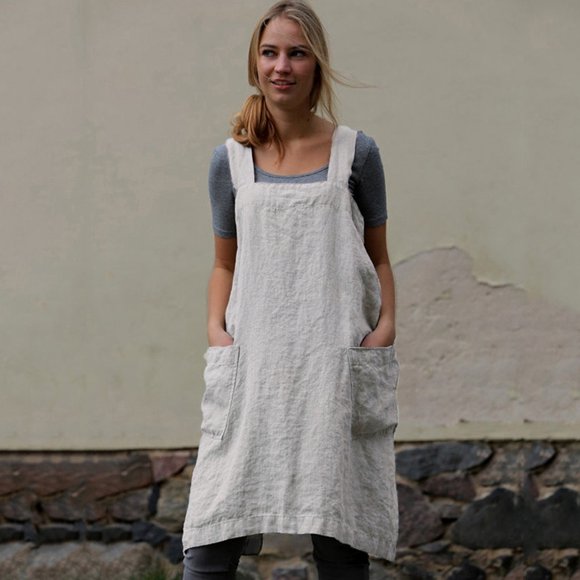 FcBaudy Short Sleeve Round-Neck Dress,Womens Dresses,Summer Dresses for Women Women Linen Pinafore Apron Garden Work Pinafore Dress Women Dress