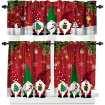 Christmas 3 Piece Kitchen Curtains Set,Xmas Gnomes Snowflake Print Window Treatment Tiers Red Rod Pocket Valance Sets for Small Windows Bedroom Living Room 54 x 24 Inch