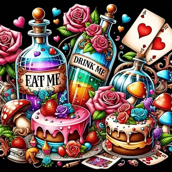 BYGFHLYW Diamond Art Kits for Adults, Cake Drinks 5D Full Round Drill DIY Diamond Painting, Fantasy Fairy Tale Home Wall Decor, 14x14 Inch
