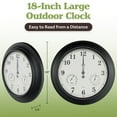 thumbnail image 6 of Pure Garden 18in Waterproof Indoor Outdoor Clock Thermometer Combo, Black, 6 of 6