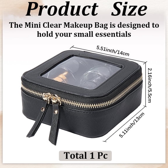 Clear Makeup Bag Small Travel Toiletry Box Black PU Leather Waterproof Cosmetic Bag for Purse Portable Make Up Case Organizer Traveling Skincare Pouch with Golden Double Zipper