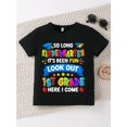 thumbnail image 1 of Boys' Kindergarten & 1st Grade Graduation T-Shirt - Colorful Letter Print with Stars & Confetti Design, Soft Round Neck Short Sleeve Top for Spring/Summer, Machine Washable, Preschool Graduat, 1 of 6