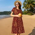 thumbnail image 4 of Disketp Christmas Tree On A Red Background para Vestido de Manga Corta para Mujeres, Vestidos de Verano para Mujeres, Casual y Holgado para la Playa, 4 of 6