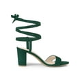 thumbnail image 3 of BLISSFUL STEP Women's Open Toe Lace up Block High Heels Sandals Green 7, 3 of 8
