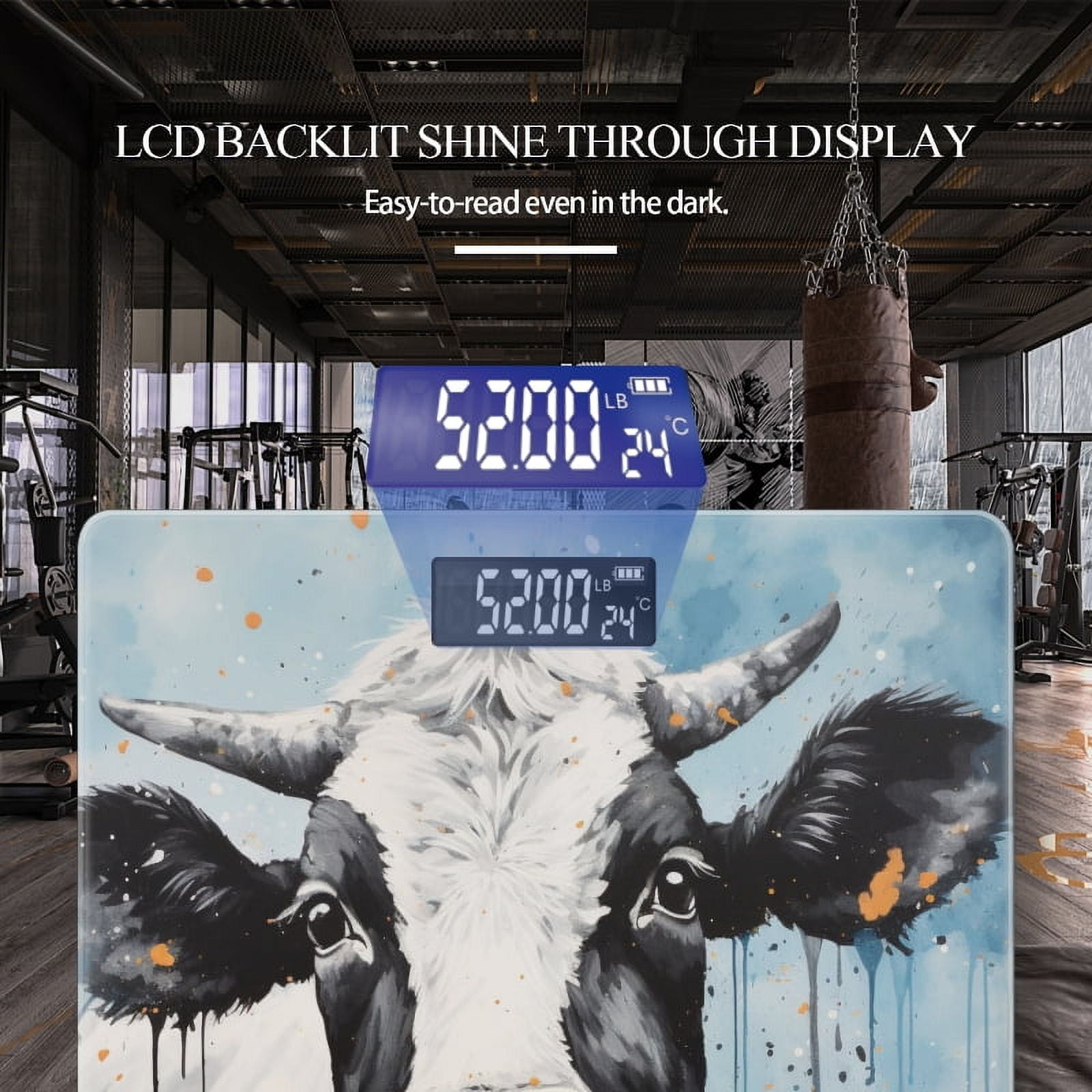 Bathroom Scale, Highly Accurate Digital Body Scale,Precisely Measures Weight up to 400 lbs-Abstract Painting Of Cow Portrait With Blue Background