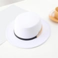 thumbnail image 2 of Men Women Cowboy Hat CQXIDFH Unisex Wool Jazz Hat, Wide Brim Flat Top Cap with Ribbon, Autumn Winter Outdoor Headwear, Sun Visor Hats (White, One Size), 2 of 3
