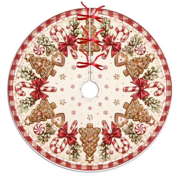 30 Inch Gingerbread and Candy Cane Christmas Tree Skirt for Holiday Living Room Decor