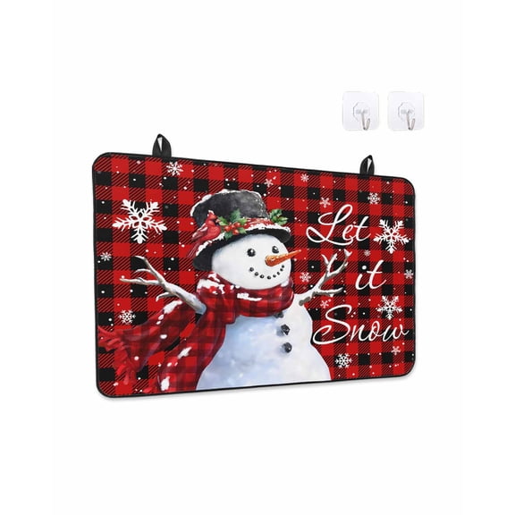 Christmas Snowman Stove Top Covers for Electric Stove, 28'x20'' Snowflake Berry Red Black Buffalo Plaid Glass Ceramic Stove Cover Foldable Rubber Mat Heat Resistant Cooktop Protector for Kitchen