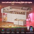 thumbnail image 6 of Low Loft Bed Twin Size with 8 Storage Drawers, Twin Loft Bed with LED Lights and Play Zone, Metal Loft Bed with Under-bed Play Space, No Box Spring Needed, White, 6 of 9