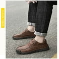thumbnail image 6 of Men's Casual Leather Shoes Hand-Stitched Fashion Classic Loafers Lightweight Lace-Up Non-Slip Wear-Resistant Work Shoes Brown 9 US, 6 of 7