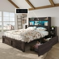 thumbnail image 4 of VanAcc Queen Size Bed with 49.6" Bookcase Headboard, Dual Side Storage Racks, 4 Drawers, RGB LED Lighting, Charging Station, Black Finish, 4 of 9