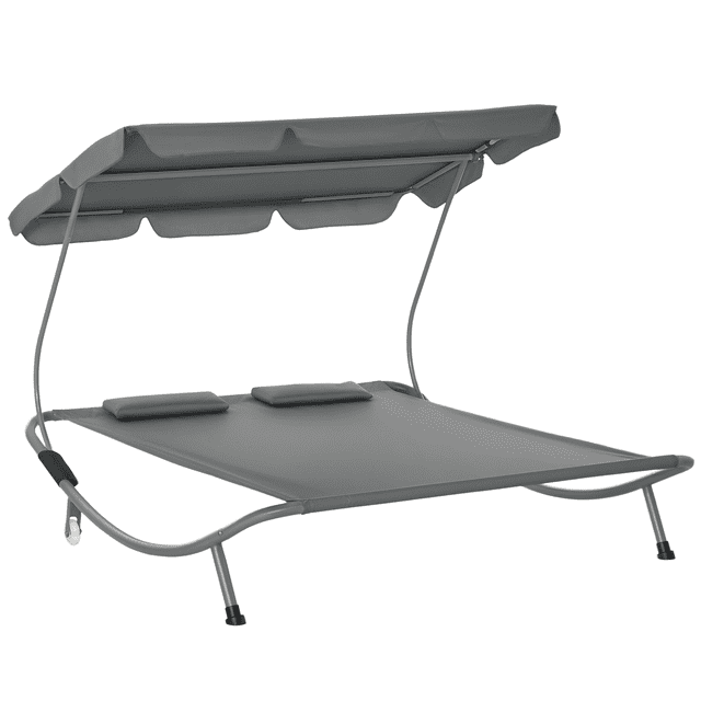 Outsunny Double Patio Lounger avec auvent réglable - Lot de 1, Gris