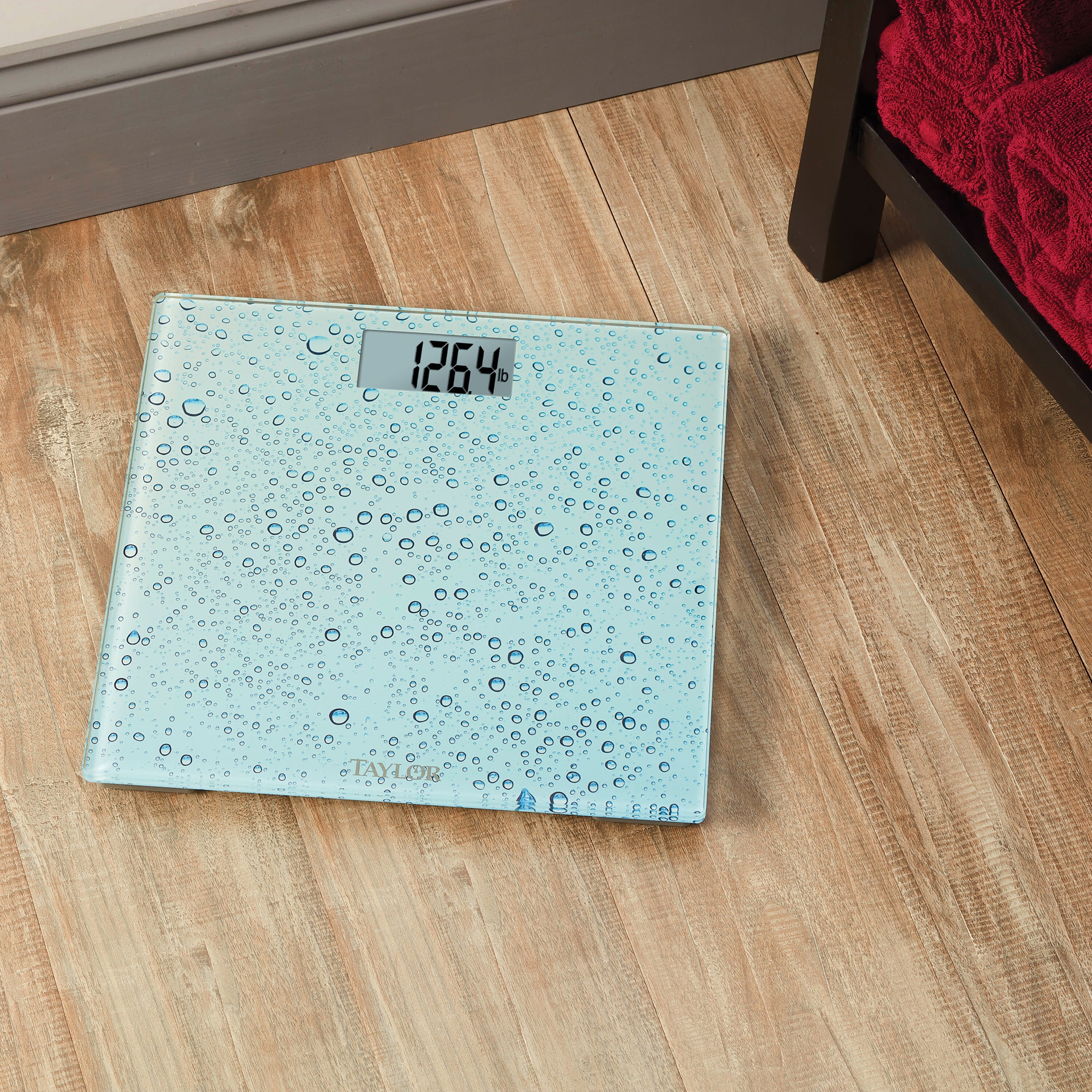 Taylor Digital Glass Bathroom Scale with Water Drop Blue Finish
