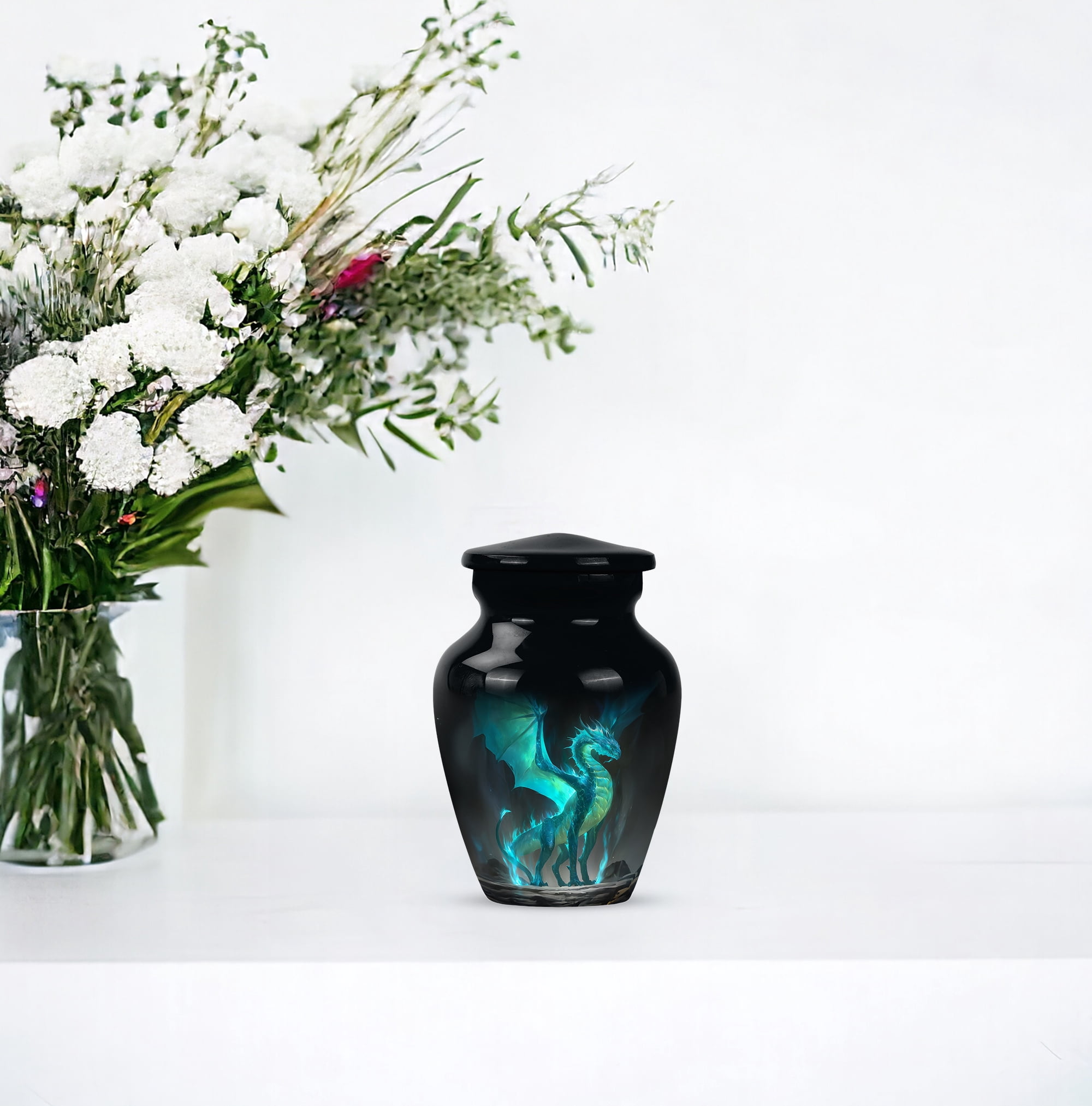 Green Dragon Urn For Ashes For Male & Female, Decorative Urns For Human Ashes, Large Funeral Mini Memorial Urn For Men, Cremation Urns For Baby Boy ( Size- 10inch,1pc 3inch 1pc )