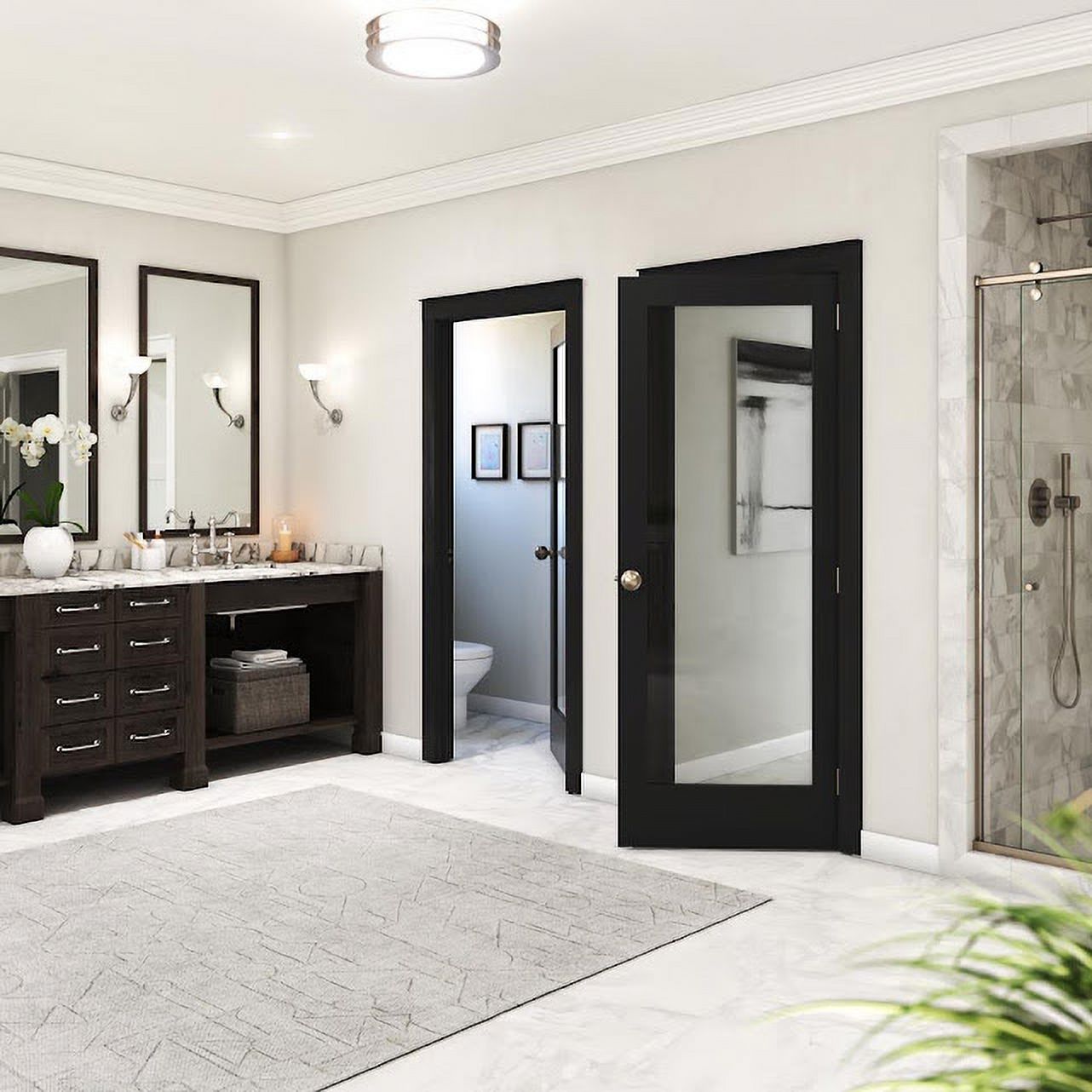 30 in. x 80 in. x 1-3/8 in. Clear Glass 1-Lite Shaker Black Finished Solid Wood Core Interior Door Slab