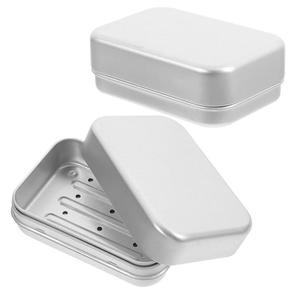 GOOHOCHY 2 Pcs Soap Tin Boxes Drain Soap Dish Travel 11.30X7.80X4.40CM Silver