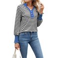 thumbnail image 3 of Sudadera de Rayas de Gran Tamaño para Mujer, Camisa de Larga de Algodón, Corte Holgado, Estilo Henley y Negro XXL, 3 of 10