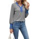 thumbnail image 3 of Sudadera de Rayas de Gran Tamaño para Mujer, Camisa de Larga de Algodón, Corte Holgado, Estilo Henley y Negro L, 3 of 10