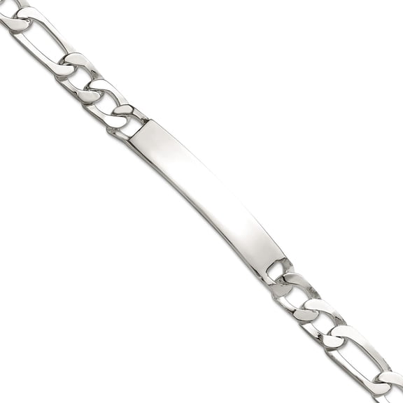 925 Sterling Silver Figaro ID Bracelet 8mm Wide 8 Inch Identification Bracelet for Women