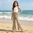 thumbnail image 5 of OGLCCG Girls 2 Piece Outfits 4-14 Years Kids Sleeveless Crop Tank Tops and Cotton Linen Flare Pants with Pockets Teens Summer Cute Clothes Sets, 5 of 7