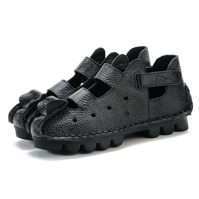 XIHAHA, zapatos planos de cuero genuino con fondo suave para mujer, sandalias de ocio con personalidad para mujer, sandalias Retro hechas a mano