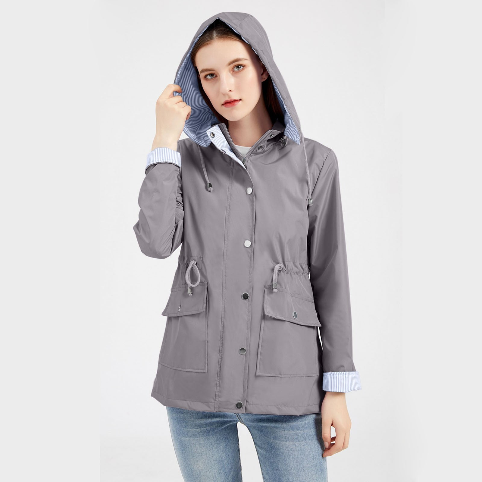 Tangnade Womens Tops Coats Fashion Women Rain Waterproof with Removable Hood Outdoor Walking Hiking Coat Jacket, Women's, Size: Medium