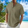 thumbnail image 2 of ZZwxWA Men's Casual Simple Hawaiian Shirt Beach Henley Short Sleeved Summer Hippie Button Down Cotton Linen T Shirts Tops Holiday Deals, 2 of 7