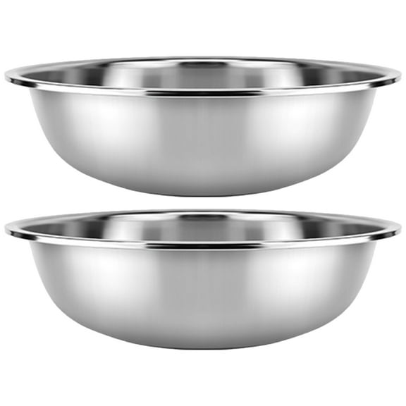 2 Pcs Stainless Steel Vegetable Basin Large Metal Mixing Bowl Bowls Food Containers Flat Bottom Kitchen Wash