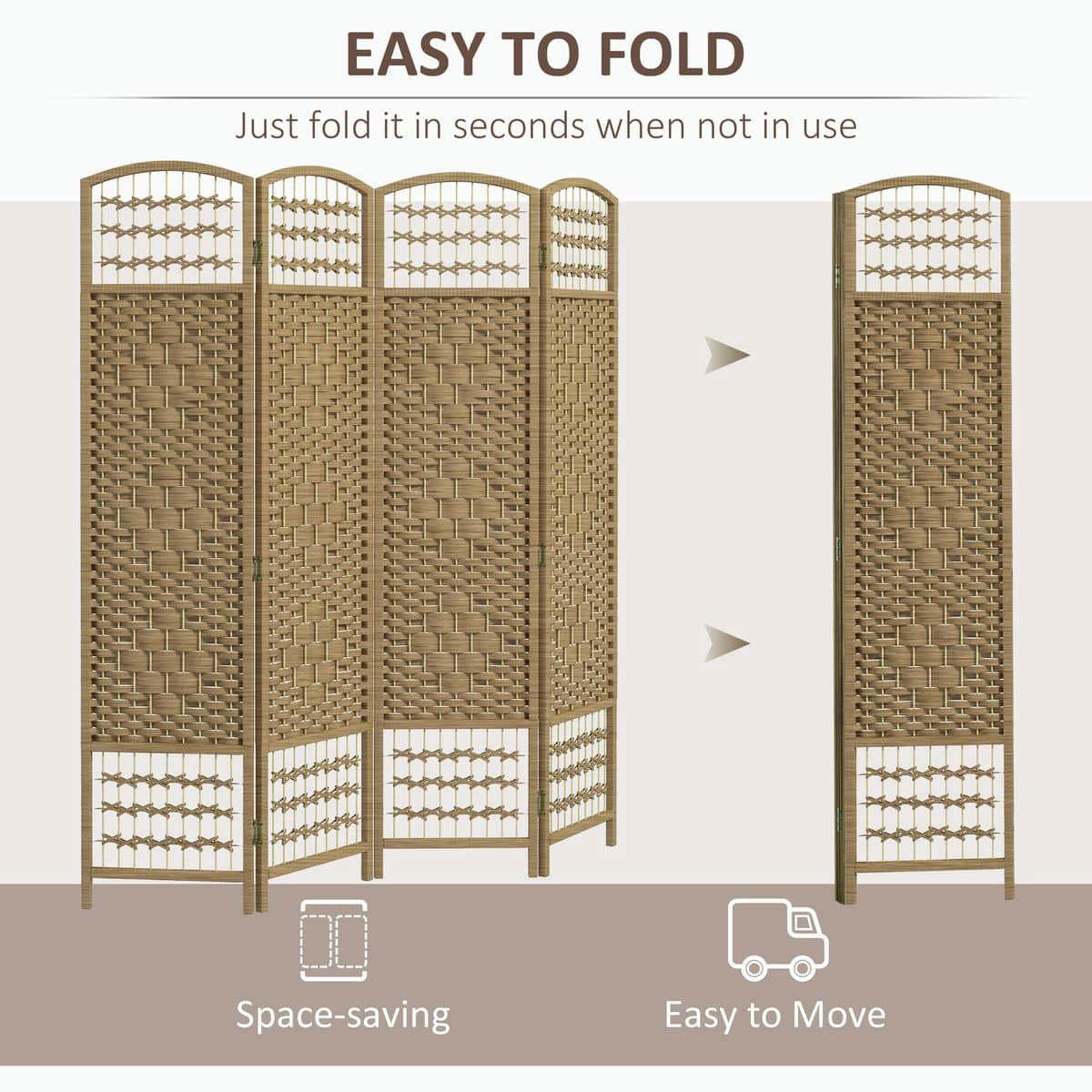 Spaco 4 Panel Folding Room Divider, Portable Privacy Screen, Wave Fiber Room Partition for Indoor as Living Room, Bedroom, Natural