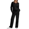 thumbnail image 7 of Laqbezok Women's 2-Piece Lounge Set, Casual V-Neck Long Sleeve Sweatshirt and Drawstring Pants Outfit, Relaxed Fit Solid Color Sweatsuit with Pockets, 7 of 7