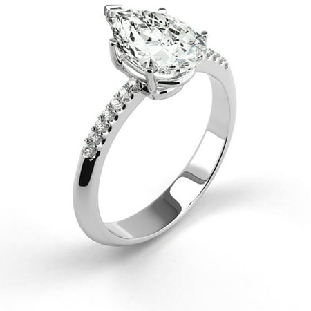 18K White Gold Natural Certified Diamond Engagement Ring 1.21 Carat Pear G (2 Carat Loose Diamond Best Price)