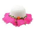 thumbnail image 1 of Girls Summer Straw Hat Wide Brim Straw Sun Cap UV Protection Cute Lace Design Beach Hat Hot Pink Free Size, 1 of 4