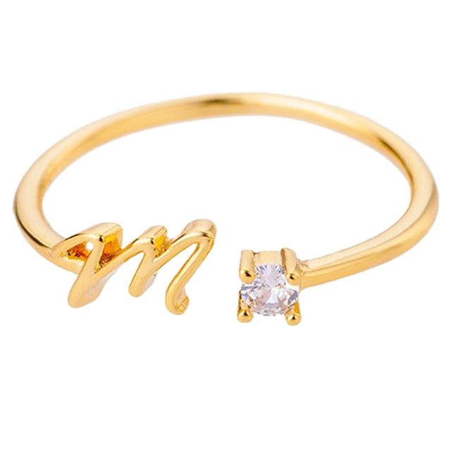 Oro Rhinestone 26 Anillo Inicial Joyería Letra Inicial Anillo Abierto con Rhinestone Anillo para Mujeres