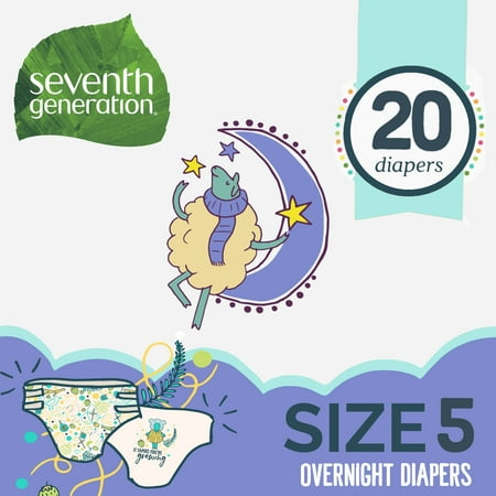 Seventh Generation Free & Clear Stage 5, 27-35 lbs Overnight Baby Diapers, 20
