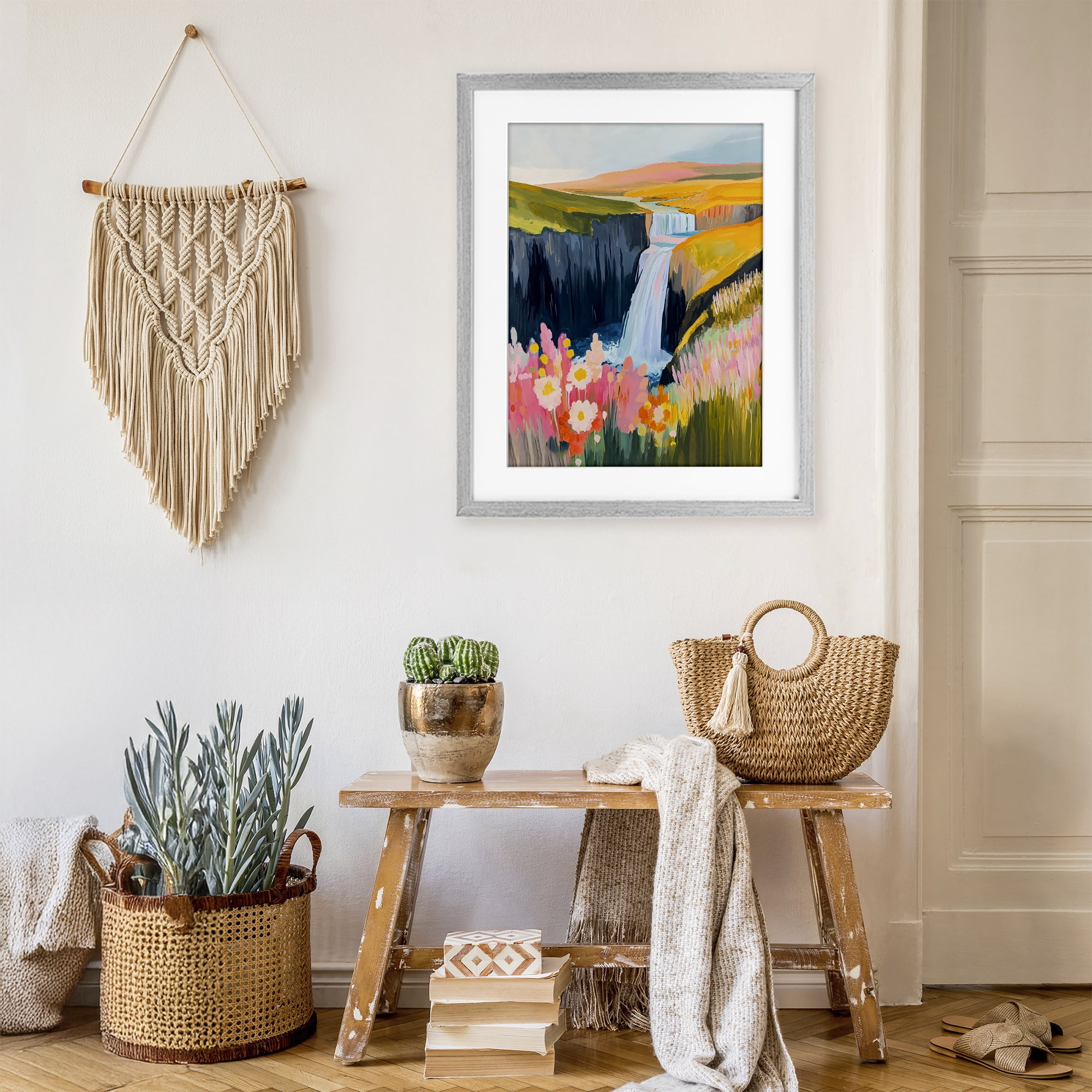 Stupell Industries Colorful Waterfall in Valley Gray Framed Print Under Glass, design by The Prints Vibe