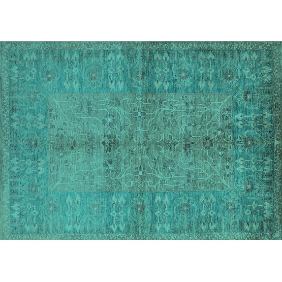 Ahgly Company Machine Washable Indoor Rectangle Oriental Turquoise Blue Industrial Area Rugs, 8' x 10'