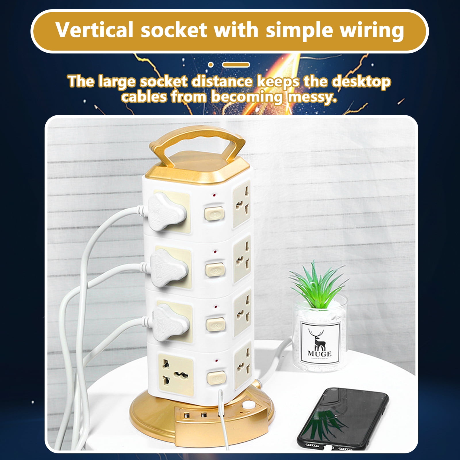 Arcticwind Surge Protector Power Strip Tower w/12/16 Outlets, 3 USB Ports, 2500W Max, Portable Modular Power Tower, Built-in Overload & Lightning Protection, w/9.85ft Cable