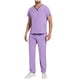 thumbnail image 1 of Penkiiy Scrubs Set para hombres, Classic V-Neck Stretch Top& Pantalones rectos Yoga Waistband M Purple, 1 of 9