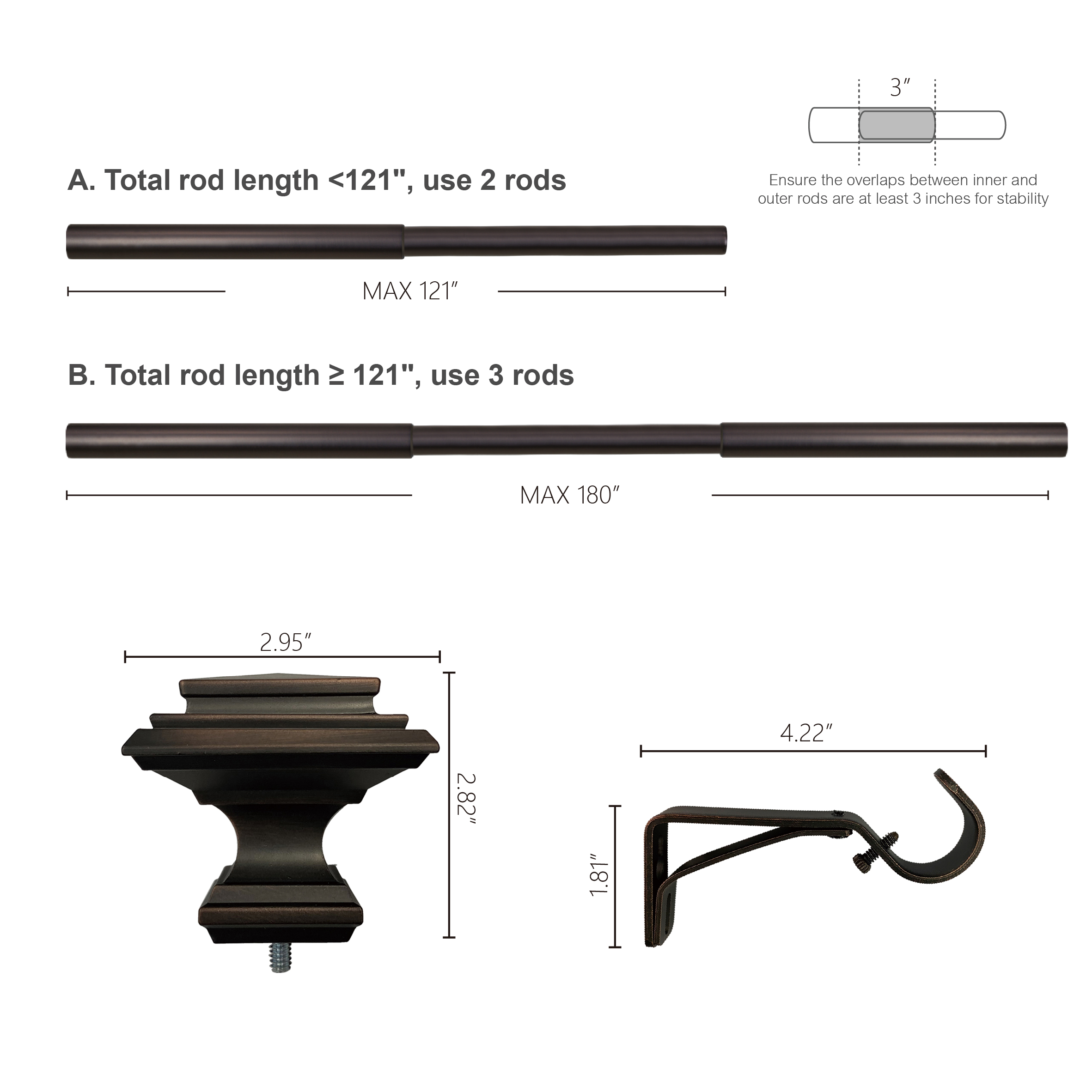 Better Homes & Gardens Metal Square Single Curtain Rod Brushed Nickel 120-180 Inch