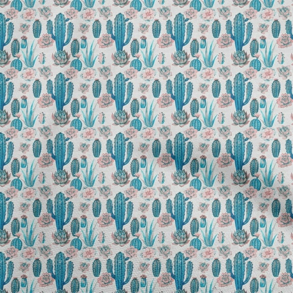 oneOone Polyester Spandex Blue Fabric Cactus Diy Clothing Quilting Fabric Print Fabric By Yard 56 Inch Wide
